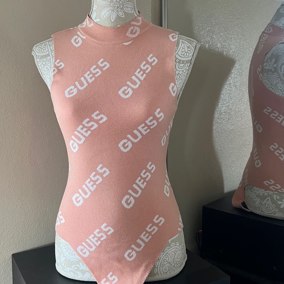 Guess Light Pink Logo Sweater Bodysuit - Picture 1 of 6